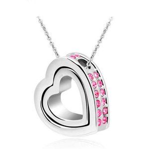 CLEARANCE ** PRICE FIRM ** Two Hearts Love Silver-Tone Heart Necklace
